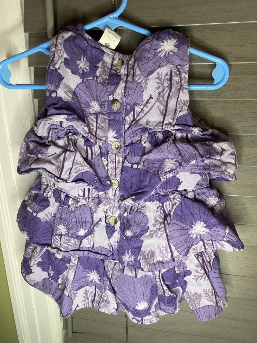 kate quinn Purple Floral Ruffle One-Piece 6-12 months Romper Dress.Organic cotto